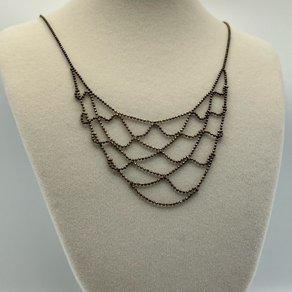 925 Silver Bronze Webbed Necklace Stamped JJT Italy Tiny Beaded Design - Picture 3 of 12